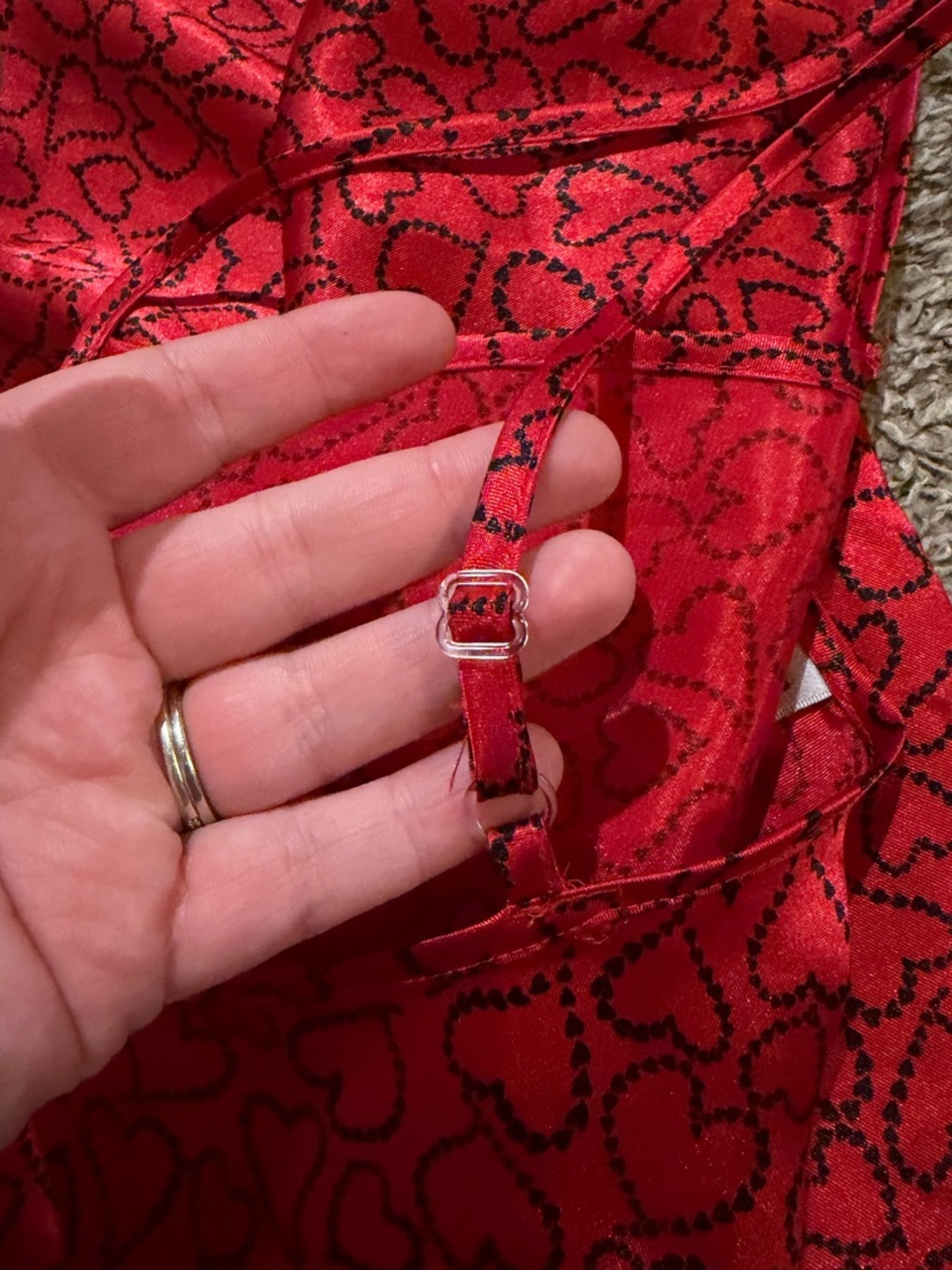 Morgan Taylor Red Satin Heart-Print Camisole - Picture 5 of 6